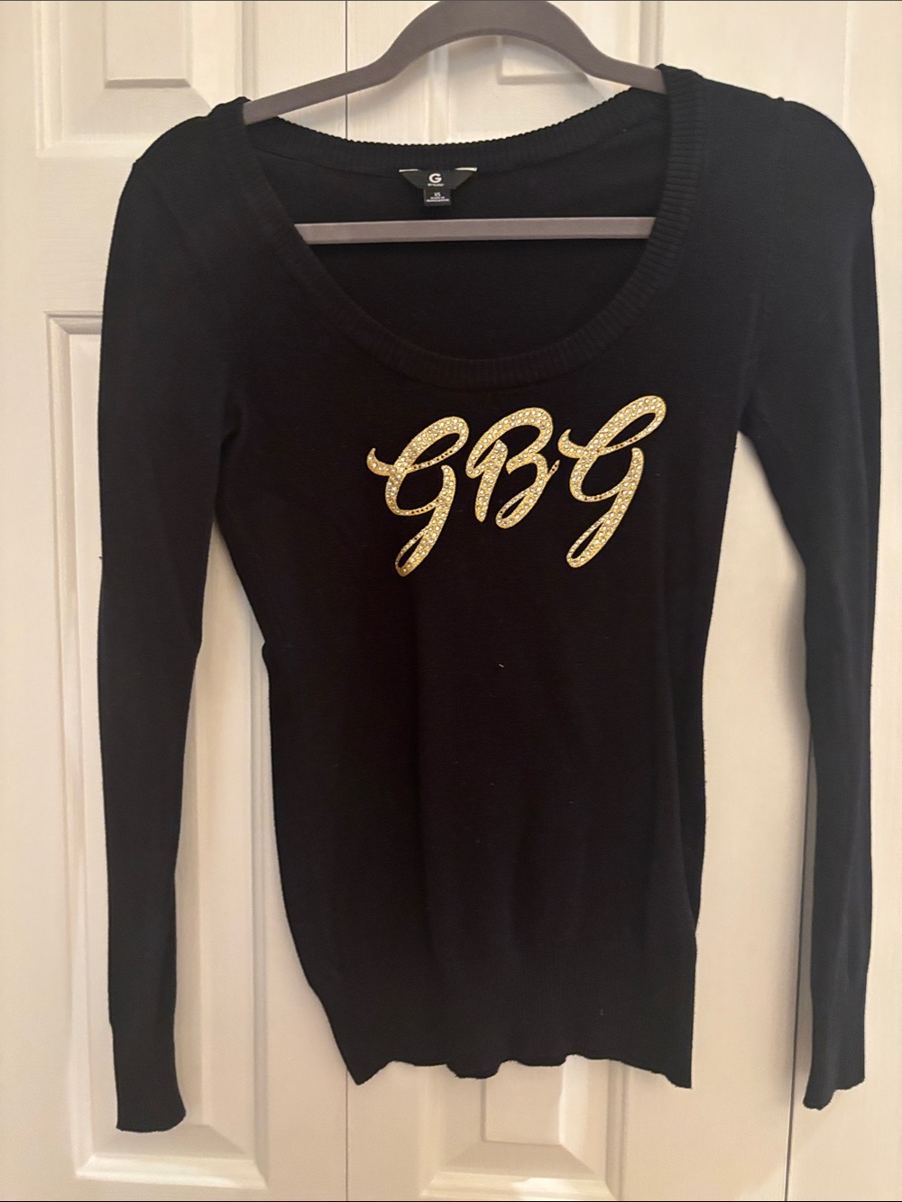 Guess Black Crewneck Sweater with Contrast Logo Tag